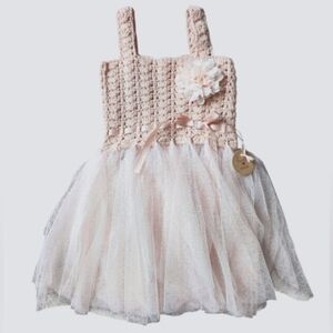 Elly & Emmy Boutique Handmade Pink Crochet Tulle Dress--6-9 Months